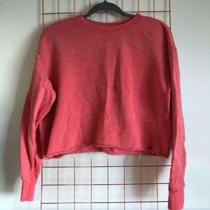 American Eagle | Distressed Cropped Sweatshirt - Coral